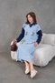 Women's Floral Appliqué Shirt Collar Long Knit Dress with Denim Trim - 6