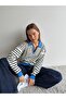 Polo Collar Half-Zip Striped Sweater - 3