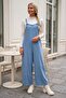 Light Blue Strappy Tie-Up Double Pocket Washable Wide Leg Casual Loose Woven Jumpsuit 140 55 - 3