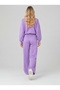 Lilac Purple Stand Collar Zippered Wide Leg Tracksuit Set Double Set Stitching Detailed Sporty Stylish Comfortable Cut - 4
