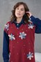 Women's Floral Appliqué Shirt Collar Long Knit Dress with Denim Trim - 4