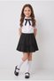 Girls' Black Bow Lace White Short Sleeve Shirt Black Ribbon Skirt April 23 October 29 Show Outfit