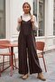 Brown Strappy Tie-Up Double Pocket Washable Wide Leg Casual Loose Woven Jumpsuit 140 55