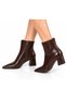 Women's Pointed Toe Thick Heel Side Zipper Brown Heeled Boots - 3
