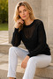Women's Long Sleeve Crew Neck Transparent Detailed Openwork Hair Braided Stylish Soft Textured Casual Black Knitwear Sweater - 7