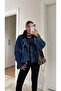 Denim Jacket with Velvet Collar and Belt Detail - 1114 - 5