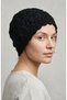 Hand Knitted Black Women's Beanie Crochet Floral Motif Bohemian Winter Hat - Vintage Style Soft Knitted Beanie Model - 2
