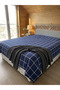 Bella Home White Navy Blue Checkered Double Duvet Cover 200X230