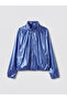 Blue Gathered Detailed Stand Collar Girls' Coat - 3