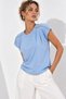 Women's Blue Accessory Detailed Cotton Modal Crew Neck Short Sleeve Blouse