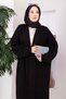 Shawl Collar Patterned Long Knitwear Cardigan Black - 2