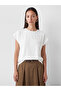 Özmarka New Season White Crew Neck Blouse with Floral Appliqué