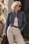Women's Antique Silver Epaulet Metal Button Design Denim Jacket