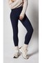 Women's Navy Blue Fleece-Lined High Waist Slimming Stretchy Plain Ribbed Winter Leggings - 2
