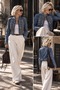 Women's Antique Silver Epaulet Metal Button Design Denim Jacket - 4