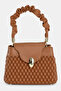 Nia Women's Faux Leather Quilted Patterned Drawstring Strap Handbag Brown