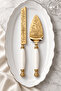 White Handle Gold Color Cake Cutting Knife and Serving Spatula Set of 2 - 4
