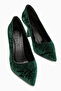 Marcella Green Satin Textured Pointed Toe Women's Heeled Shoes - 4