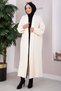 Shawl Collar Patterned Long Knitwear Cardigan Ecru - 3