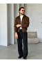 Knitted Patterned Double Zipper Knitwear Cardigan m - Brown - 4