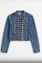 Women's Antique Silver Epaulet Metal Button Design Denim Jacket - 5