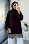 Premium Lace Detailed Knitwear Women's Sweater - Plum - 2