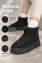 Women's Black Suede Look Thick Platform Sole High Mini Boots with Fur Inside - 6