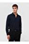 Ozmarka New Season Navy Blue Standard Fit Men's Textured Shirt
