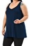 Plus Size V-Neck Flared Cut Long Navy Blue Blouse - 4