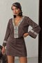 Scuba suede zipper jacket with stripe detail - brown