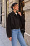 Women's Dark Brown Velvet Zippered Bomber Jacket - 5