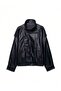 Viral Oversized Women's Leather Jacket High Collar Black Urban Style Women's Leather Jacket - 3