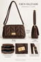 Women's Gold Chain and Buckle Detailed Brown Quilted Strap Adjustable Shiny Surface Stylish Daily Bag with Double Interior Compartments and Lining - 3