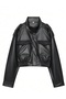 New Season Women's Oversize Stand Collar Black Leather Jacket with Epaulettes - 6