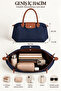 Folding Zippered Large Size Women's Navy Blue Hand and Shoulder Bag - 4
