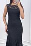 Women's Summer Black Tulle Lace Inside Lined Round Neck Sleeveless Asymmetrical Cut Long Dress 50425 - 3