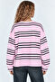 Women's Pink Black White Striped Crew Neck Oversize Sweatshirt - 5