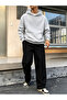 Printless Hooded Wide-Leg Bottom Sweatpants Set