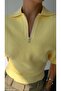 Women's Yellow Zippered Collar Waist-Fitted Knit Sweater - 4
