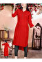 Red Rayon Solid Collared Kurti - NJF8841 | Red-Size:XL-42-Inches