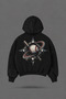 Oversize Baseball Printed Hooded Black Sweatshirt