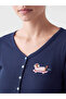 Vizyon New Season Navy Blue V-Neck Embroidered Women's Pajama Set - 3