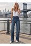 Women's Blue Stone-Detail Wide-Leg Pants - 2