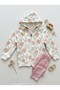 Girl's Floral Patterned Hooded Zippered Sweatshirt Cardigan - 2