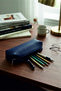 Vegan Leather Zippered Pen Holder (Navy Blue) with Keychain as a Gift - 5