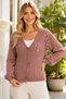 Kadi V-Neck Long Sleeve Balloon Sleeve Buttoned Openwork Relaxed Fit Stylish Special Design Daily Cinnamon Knitwear Cardigan - 6