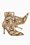 Corina Beige Snake Patterned Pointed Toe Women's Heeled Boots - 6