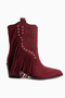 Valeria Burgundy Suede Tasseled Star Detailed Western Women's Boots