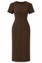 Brown Short Sleeve Crew Neck Midi Dress