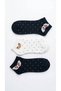 Women's Booties Socks 3-Pack 2 Black Butterfly Patterned 1 White Teddy Bear Patterned Cotton Sports Socks